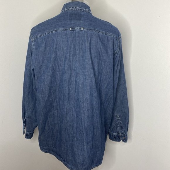 LL Bean Shirt Mens XL Tall Blue Denim Work Shirt Flannel Lined Button Front - Picture 4 of 6